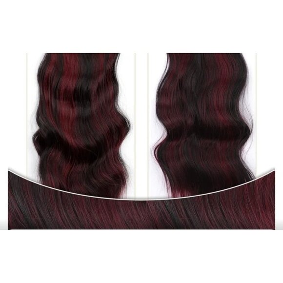 Vigorous Womens 20" Black/Burgundy Clip-In Hair Extensions Synthetic 4PCS Wavy - Picture 3 of 7
